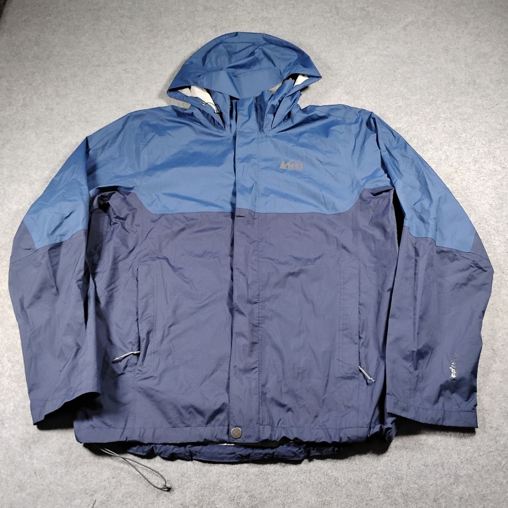 REI Co-op Men's Navy Slate Blue Colorblock Rainier Waterproof Rain Jacket Sz L